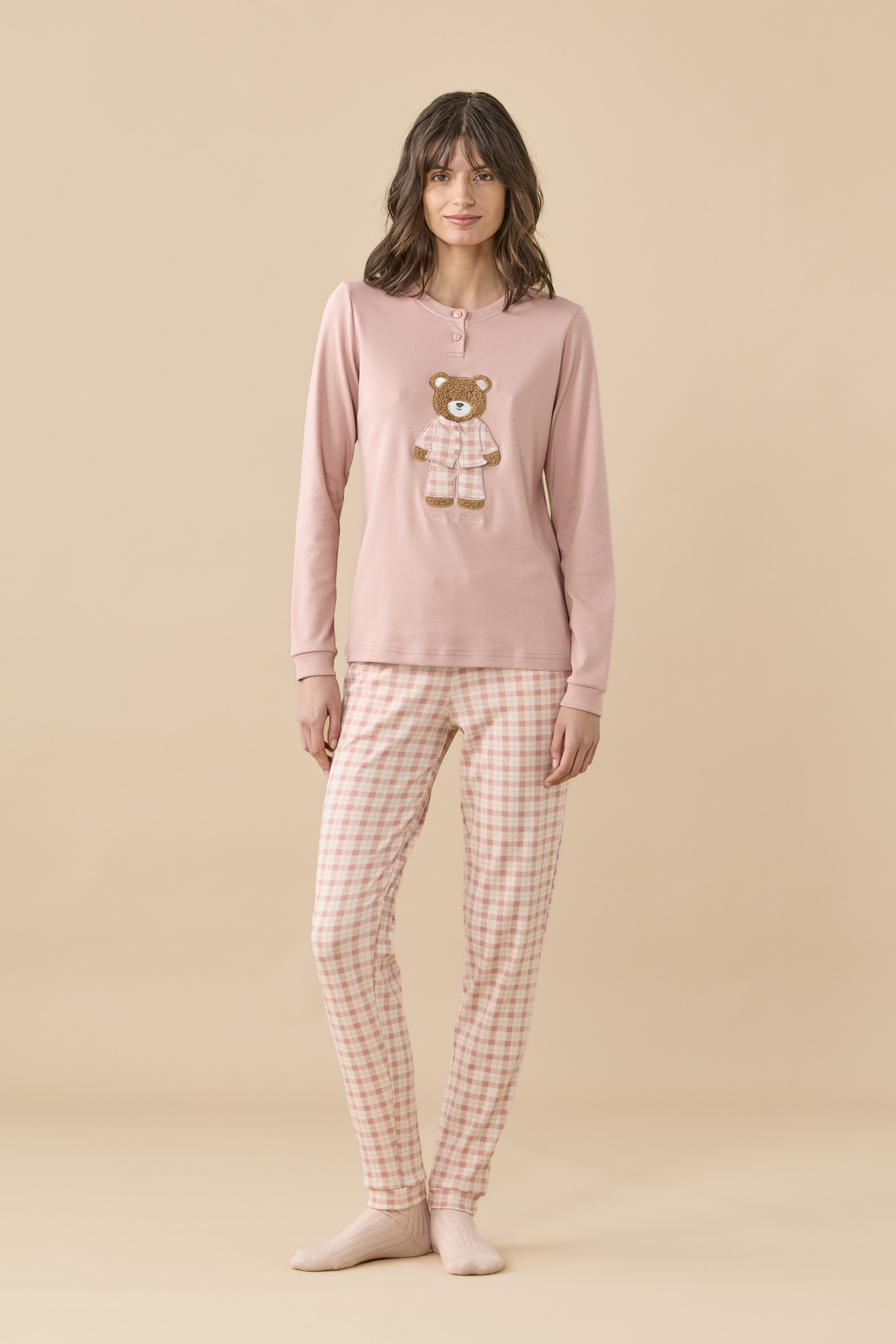 Pigiama in caldo cotone con orsetto  FA009747 rosa