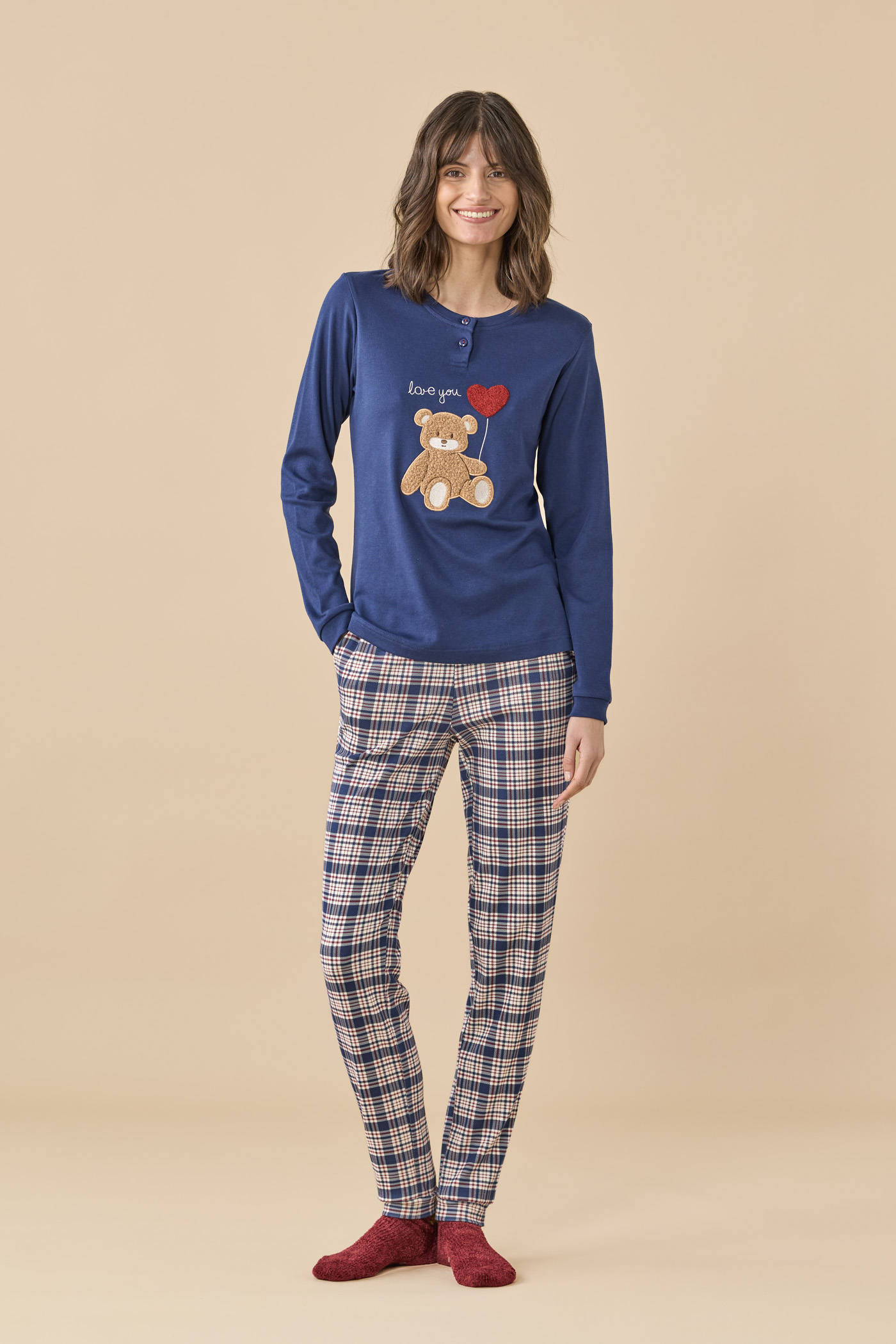 Pigiama donna caldo cotone FA97478 Blu