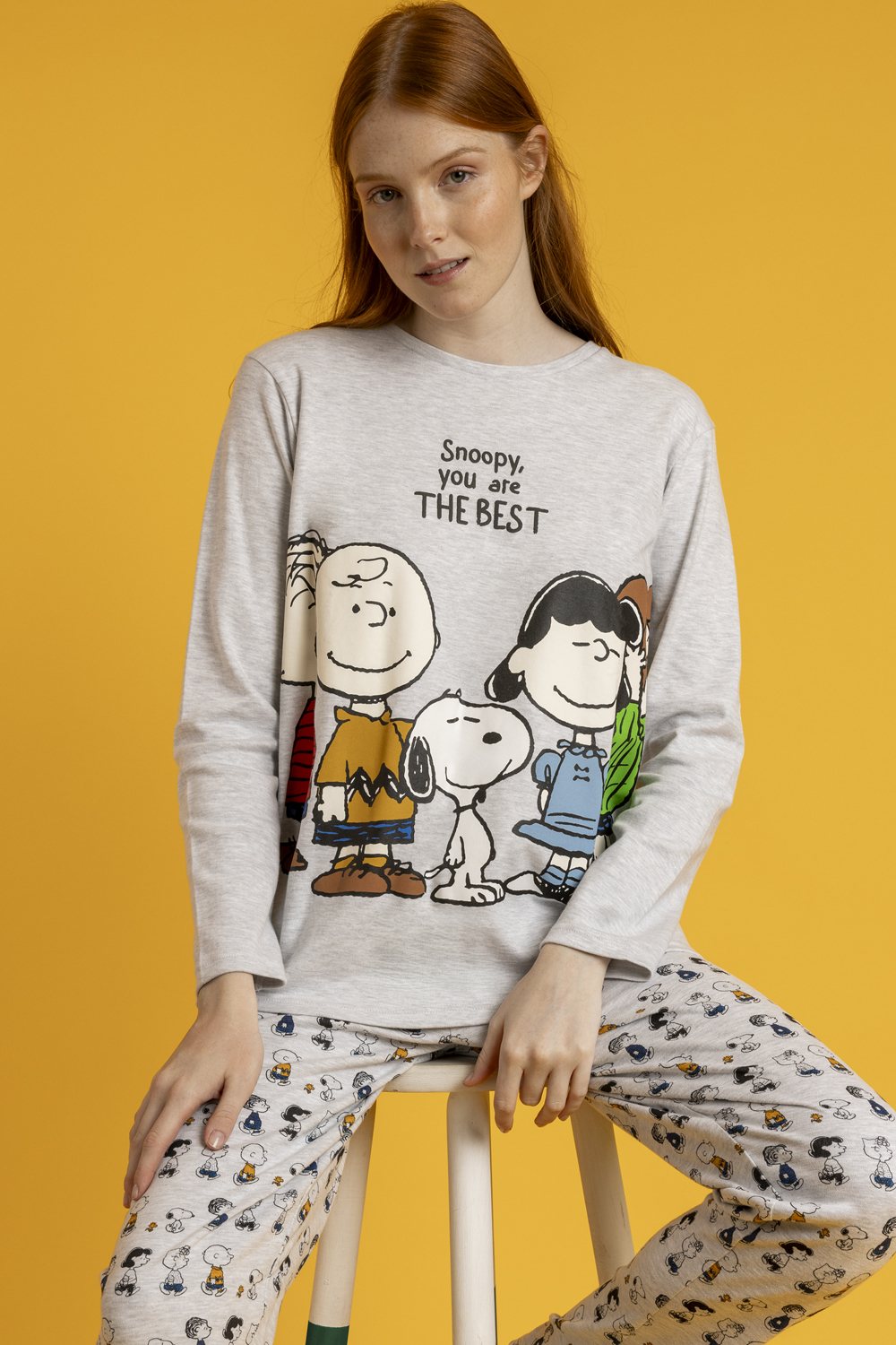 Pigiama manica lunga Peanuts 63428 grigio