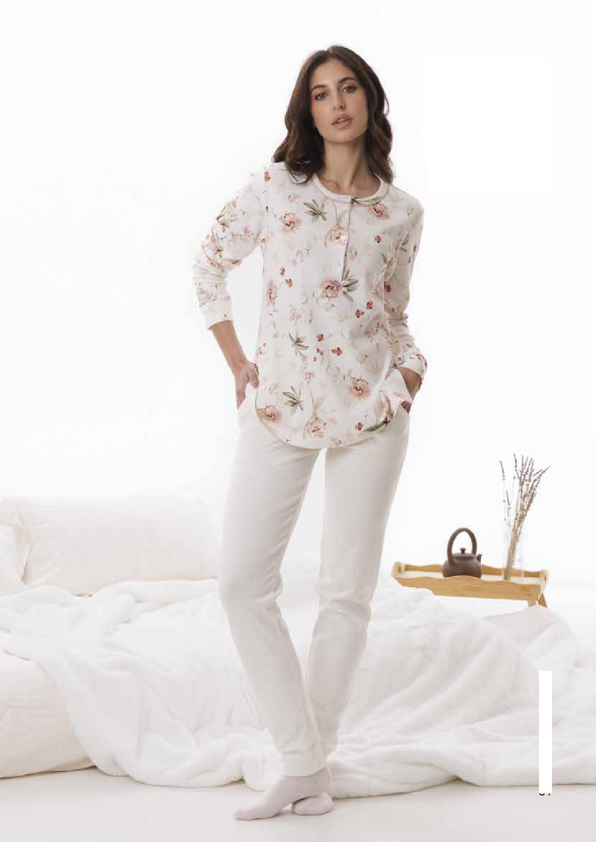 Pigiama manica lunga  caldo cotone By Amadine D3222 bianco