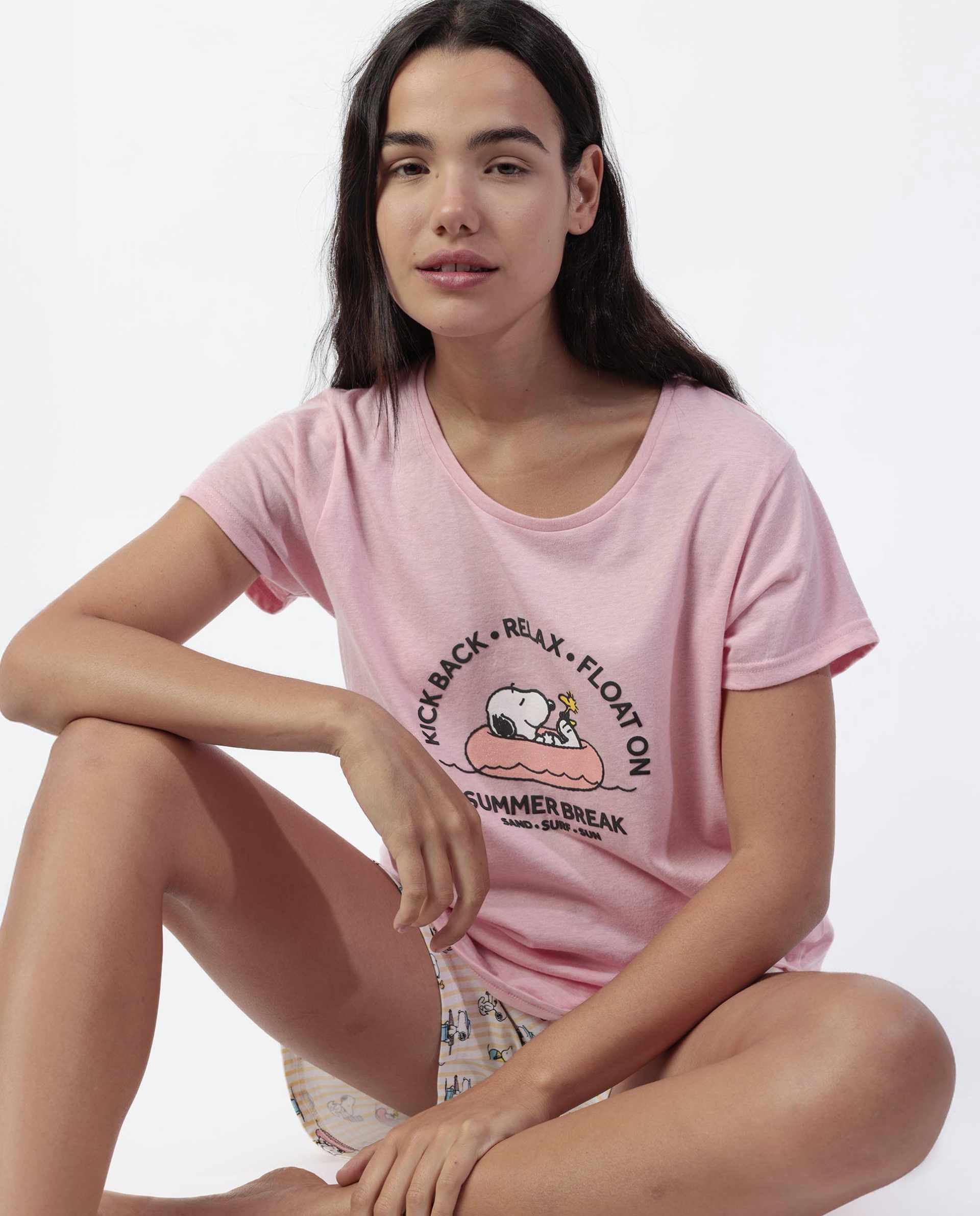 Pigiama Snoopy girocollo e pantaloncino corto 64430 rosa