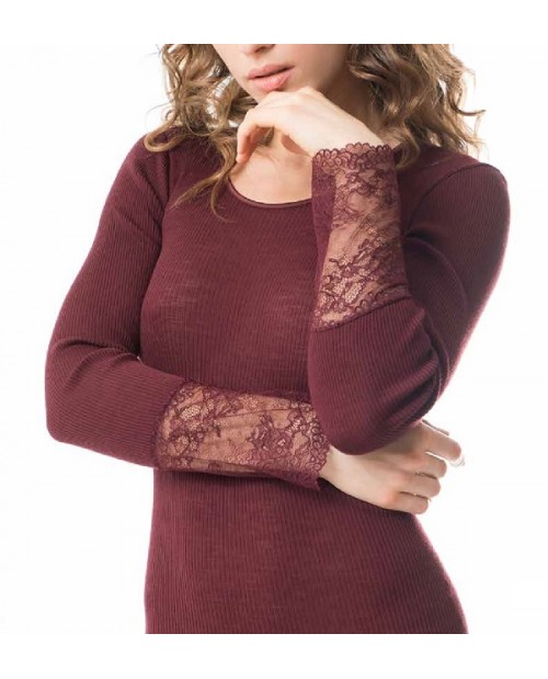 Maglia costina lana e seta manica lunga OS3806