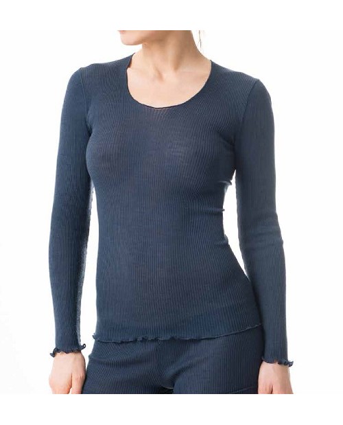 Maglia manica lunga a costina in lana e seta cod OS7807