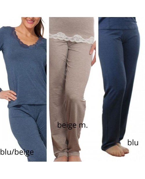Pantalone micromodal ENA0806 nero, blu,beige melange,blu/beige