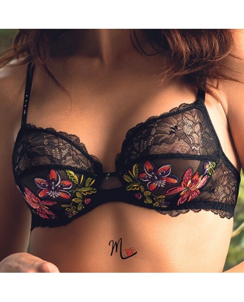 Reggiseno balconcino con ferretto verde scuro Flowery Lace